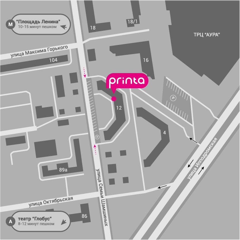 Карта расположения типографии Принта, Центр Печати